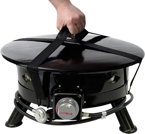 Miniatura 5 de Flame King Cuenco portátil para fogata de propano sin humo, 24 pulgadas, 58 K BTU con escala de agarre de propano, autoencendedor, cubierta