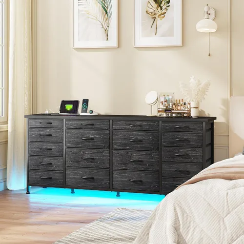 Miniatura 9 de EnHomee - Soporte de TV negro de 63 pulgadas de ancho para sala de estar, 18 cajones, LED y carga Long Dresser for 65"-75" TV, Deep Drawer