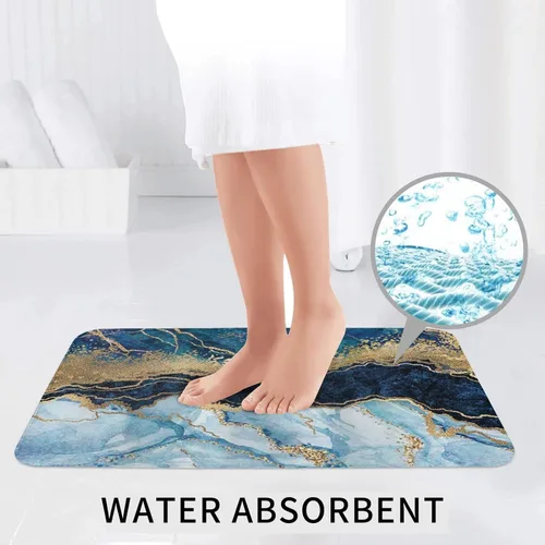 Miniatura 6 de Evealyn Juego de 3 tapetes de baño antideslizantes y absorbentes para baño, color azul marino, juego de alfombras de ducha para baño, dormitorio