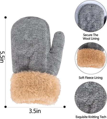 Miniatura 4 de 2 pares de guantes de punto de invierno para niños y niñas guantes térmicos cálidos de punto de cable 2-6-10-14 años de lana con forro polar