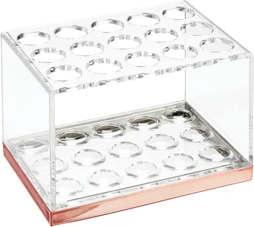 Miniatura 9 de mDesign Organizador de almacenamiento de brochas de maquillaje de plástico con 15 ranuras para encimera de baño, tocador para sostener lápices