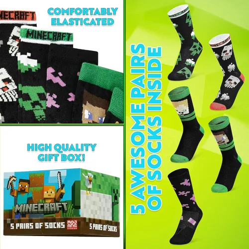 Miniatura 5 de Minecraft Calcetines para niños, paquete de 3 o 5 unidades, calcetines de tobillo para niños, ricos en algodón, para uso diario, escuela, deportes