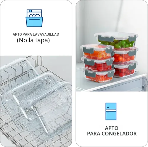 Miniatura 5 de KOMUEE - Paquete de 10 recipientes de vidrio para almacenamiento de alimentos, recipientes de preparación de comidas con tapas, loncheras de vidrio