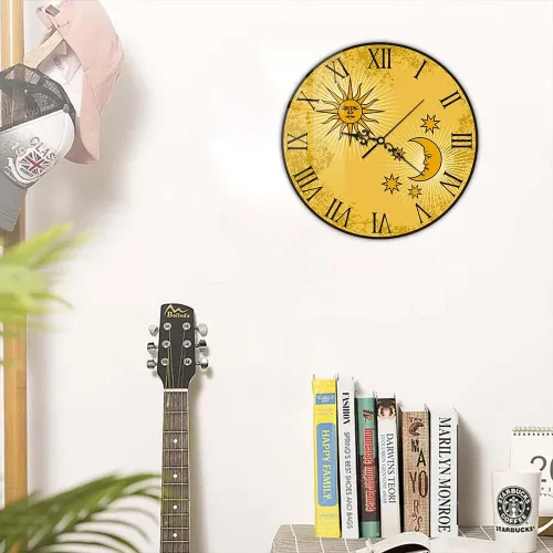 Miniatura 7 de Reloj de pared con números romanos de sol y luna de 12 pulgadas, arte bohemio de astrología celestial, cuarzo silencioso, sin tictac, vintage