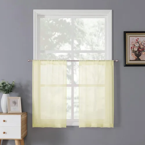 Miniatura 18 de Tollpiz - Juego de 2 paneles de cortinas de velo traslúcidas para media ventana, cortas, con textura de lino y bolsillo para cortinero, filtran