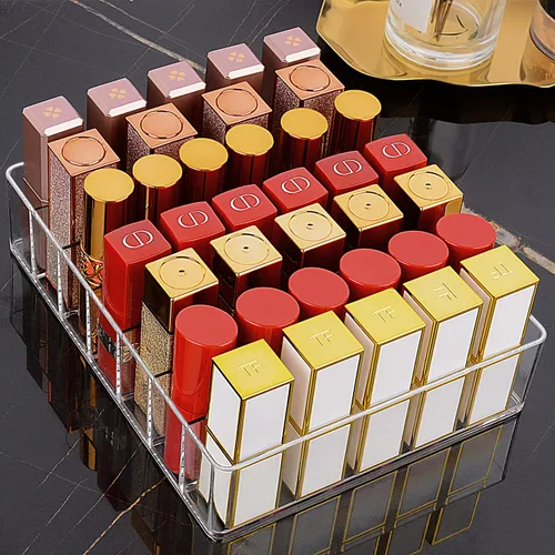 Miniatura 4 de JessLab Organizador de maquillaje para paleta de sombras de ojos y lápiz labial, 7 secciones de acrílico dividido, almacenamiento de cosméticos