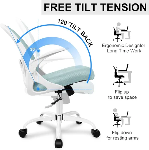 Miniatura 5 de Primy Silla de Oficina Ergonómica de Escritorio con Soporte Lumbar y Altura Ajustables, Silla Giratoria Transpirable de Malla
