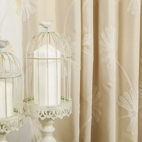 Miniatura 3 de VOGOL - Cortinas con ojales bordadas con patrón floral elegante de lino sintético, 2 paneles, 60% opacas con aislamiento térmico, cortinas pesadas