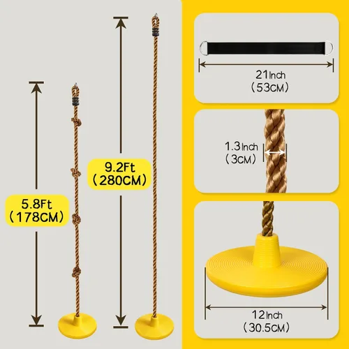 Miniatura 5 de ZNCMRR Columpio de árbol para niños, accesorios de cuerda de escalada para niños con asiento de disco, columpios de cuerda para árbol de disco
