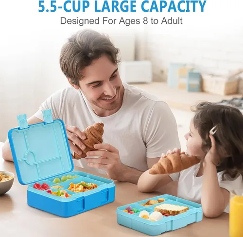 Miniatura 4 de Fiambrera Bento para niños con paquete de hielo, caja Bento a prueba de fugas de 5 compartimentos con utensilios, capacidad de 5.5 tazas