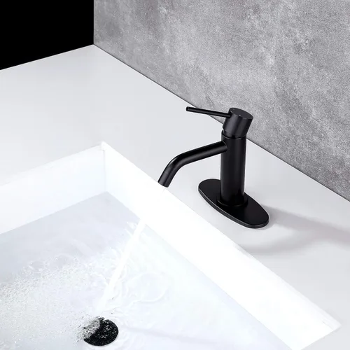 Miniatura 3 de Grifo de Baño Negro Mate de Un Solo Orificio, JXMMP Grifos de Lavabo de Baño de Una Sola Manija con Desagüe Pop Up y Placa de Cubierta de 6 Pulgadas