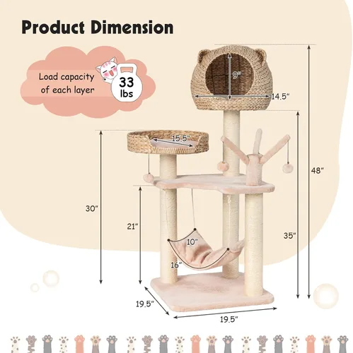 Miniatura 6 de PETSITE Árbol tejido para gatos, moderna torre para gatos con hamaca y postes rascadores, condominio de cola de espadaña y percha superior, árbol