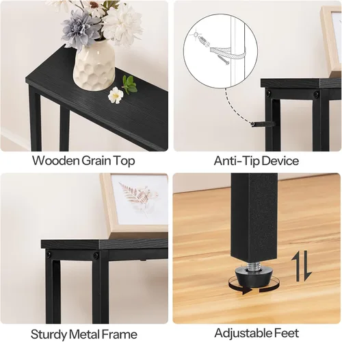 Miniatura 9 de HOOBRO - Mesa de consola estrecha de 63" con estación de carga, mesa de sofá de 5.9" con 2 tomas de corriente y puertos USB, mesas largas de entrada
