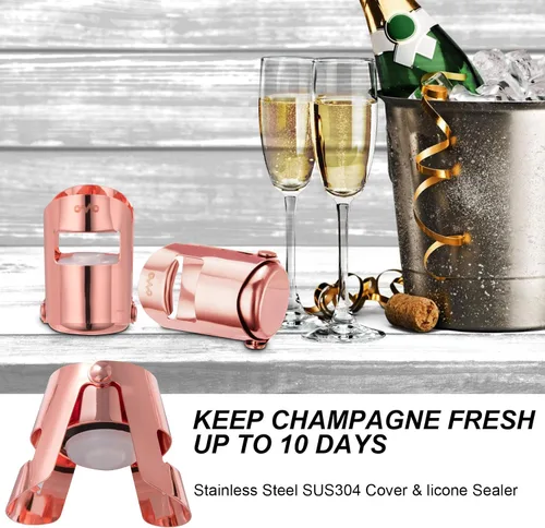 OWO Tapones para botellas de champán de acero inoxidable, corcho de champán reutilizable y tapón ahorrador, Prosecco a prueba de fugas y tapón de