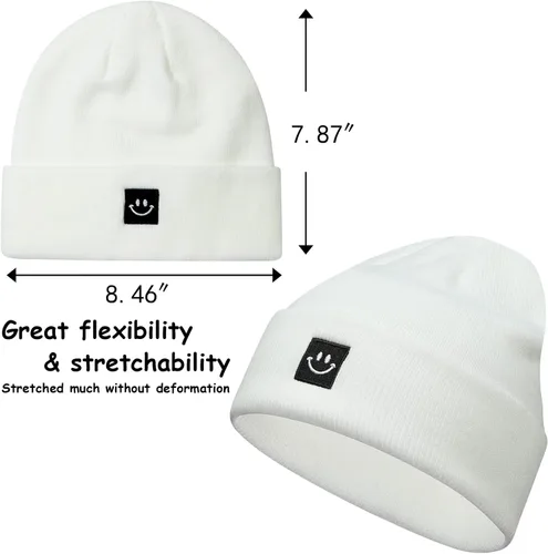 Miniatura 2 de MaxNova Gorro para mujer y hombre, diseño de cara sonriente, gorro de invierno, 2 paquetes