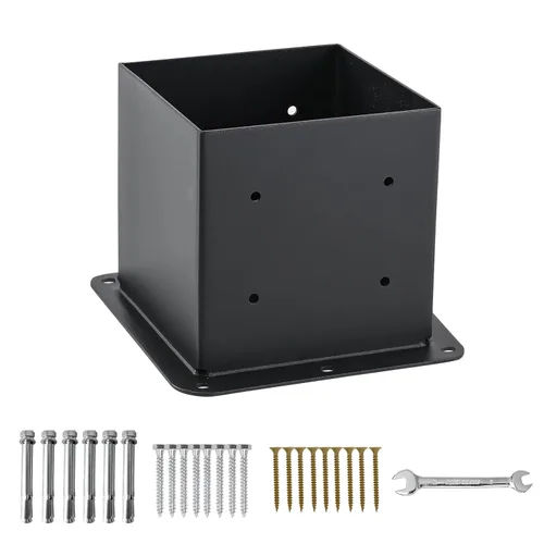 Miniatura 7 de Base de poste de 6 x 6, 8 piezas (tamaño interior 5.6 x 5.6), anclajes de poste, acero sólido grueso de 13 GA y recubrimiento en polvo negro