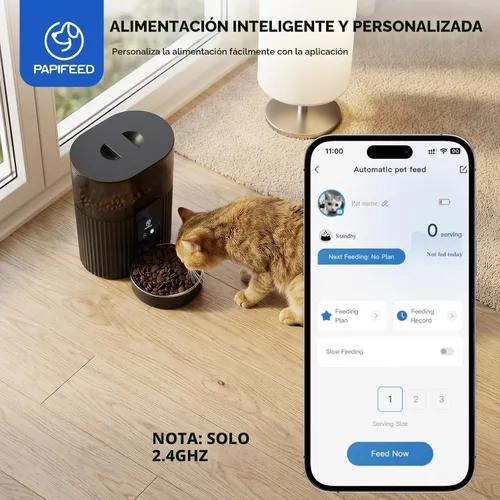 Miniatura 9 de PAPIFEED Comedero automático para gatos con aplicación, dispensador de comida para gatos WiFi de 2.4 G, alimentador lento de 3 litros para alimentos