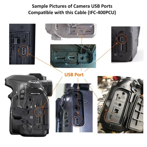 Miniatura 2 de Cámara IFC-400PCU IFC-200U IFC-500U Cable de transferencia de datos/archivos USB Cable Cable para Canon PowerShot ELPH 360 HS, Rebel EOS T1i T2i T3