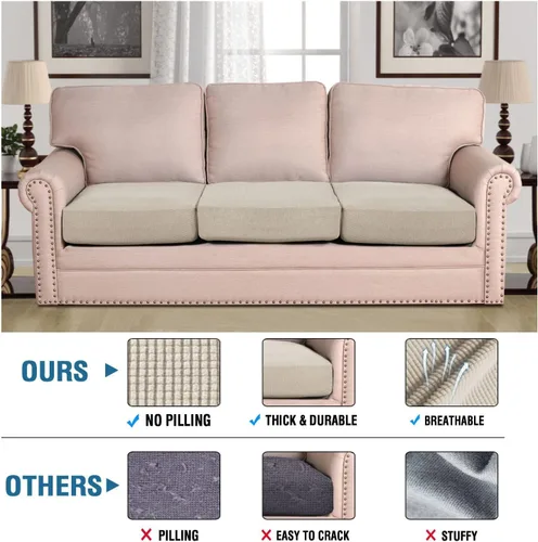 Miniatura 2 de H.VERSAILTEX Fundas de cojín individuales superelásticas para asiento – Juegos de fundas de cojín de sofá y sillón – Tela de sarga texturizada Isla