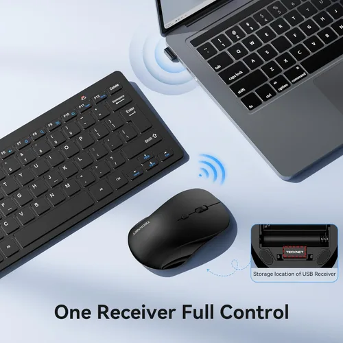 Miniatura 4 de TECKNET Combo de Teclado y Ratón Inalámbrico, Mini Teclado de Computadora Inalámbrico y Conjunto de Ratón 2.4GHz, 1600 DPI Ajustable Silencioso