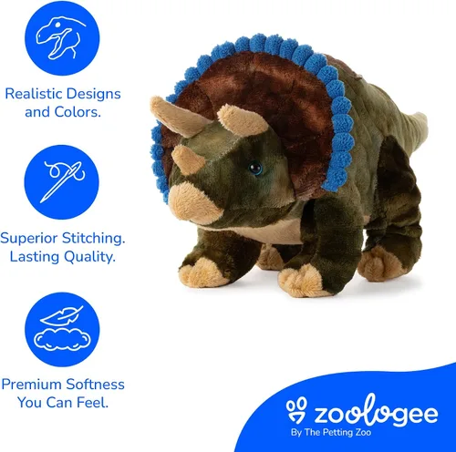Miniatura 7 de The Petting Zoo Triceratops - Peluche de peluche, regalo para niños, animales de dinosaurio, juguete de peluche de dinosaurio Triceratops, 12