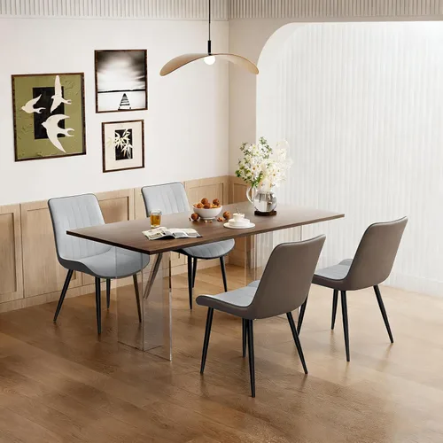 Juego de 4 sillas de comedor tapizadas de piel sintética, modernas sillas de cocina y comedor con cómodos cojines y patas de metal negro, diseño de