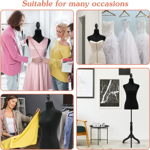 Miniatura 6 de Torso de maniquí femenino, soporte de maniquí con forma de vestido, cuerpo de maniquí ajustable de altura de 49.6 a 63.4 pulgadas, cuerpo de espuma
