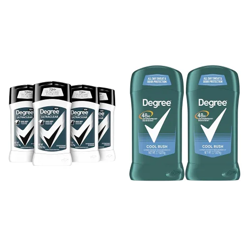 Degree Paquete de desodorante antitranspirante para hombre con UltraClear negro + blanco, 72 horas, 2.7 onzas (paquete de 4) y Original Cool Rush 48