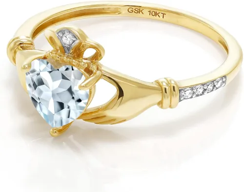 Miniatura 43 de Gem Stone King Anillo de compromiso claddagh celta irlandés de oro amarillo de 10 quilates con piedra preciosa en forma de corazón de 0.236 in