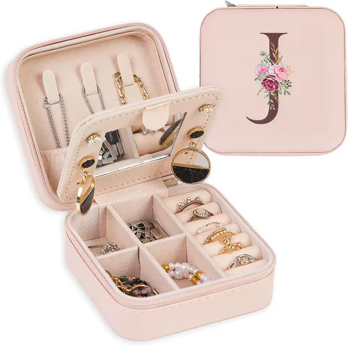 FUNARTY Joyero de viaje con espejo para mujeres y niñas, estuche organizador de joyas, estuche organizador de cumpleaños, regalos de Navidad,
