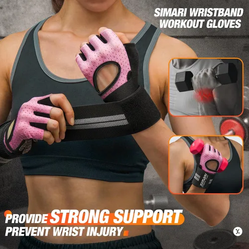 Miniatura 5 de SIMARI Guantes de entrenamiento transpirables para hombres y mujeres, guantes acolchados para levantamiento de pesas con soporte para muñecas