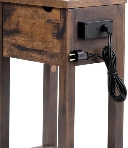 Miniatura 8 de Mesa auxiliar con cargador; mesa auxiliar de cereza con parte superior móvil y estación de carga; mesa auxiliar estrecha con gabinete