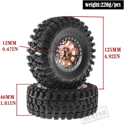 Miniatura 7 de Rc Llantas y neumáticos de 2.2 pulgadas para 1/10 SCX10 SCX10 II 90046 SCX10 III AXI03007 TRX4 TRX6 D90 VS4-10 Gen8 MST CFX, RC Crawler Car 4 piezas