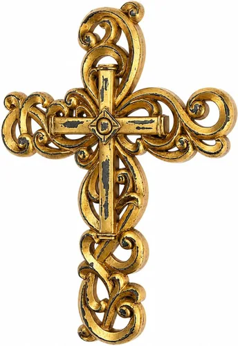 Miniatura 11 de Comfy Hour Cruz ornamentada para colgar en la pared, decoración religiosa dorada de estilo antiguo, placa de resina hueca con acabado artesanal