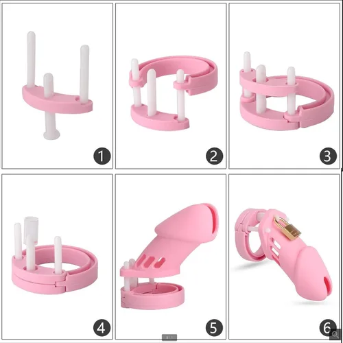 Jaula de silicona para pene, dispositivo de castidad para ejercicio de pene masculino (rosa, A122)