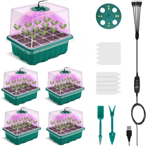 Miniatura 9 de Bandeja de inicio de semillas con luz de crecimiento, kit de inicio de semillas, bandejas de inicio de germinación de plantas con cúpula de humedad