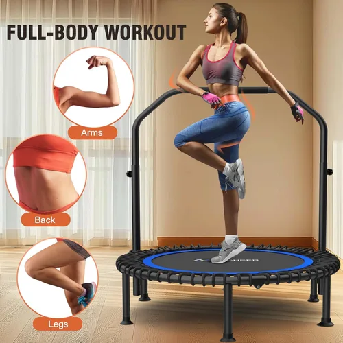 Miniatura 7 de ANCHEER - Trampolín de entrenamiento plegable de 40 pulgadas con cuerdas de resistencia y cuerdas elásticas mejoradas, manubrio ajustable de 4