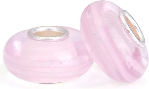 Miniatura 23 de RUBYCA Cuentas de cristal de Murano floral con núcleo de color plateado, ajuste europeo para hacer joyas, 6