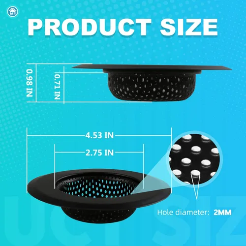Miniatura 2 de Colador de drenaje de fregadero, 2 coladores de fregadero de cocina, coladores de fregadero de acero inoxidable de 4.5 pulgadas de diámetro