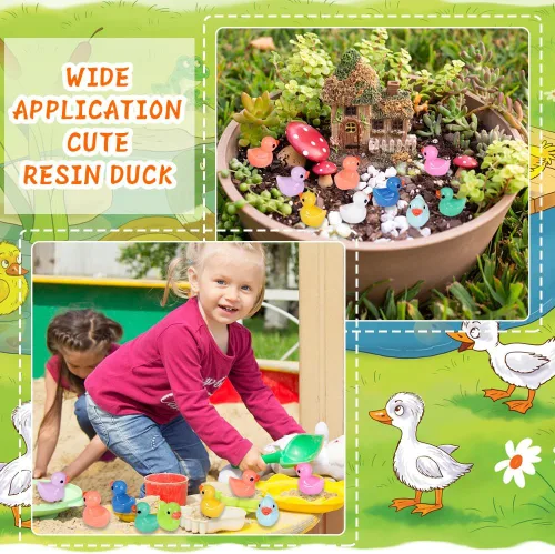 Miniatura 5 de DULEFUN 200 Piezas Patos Pequeños 10 Colores Figuras de Patitos Mini Patos de Resina Patos Pequeños de Plástico en Miniatura a Granel