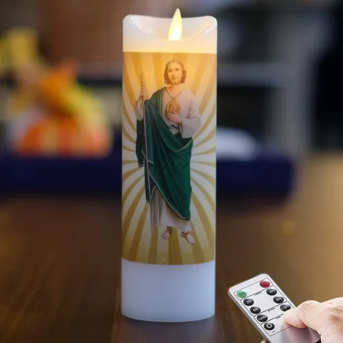 NONNO & ZGF - Vela de oración sin llama de San Judas, cera real, mecha en movimiento, velas de devoción a San Judas operadas por batería con función