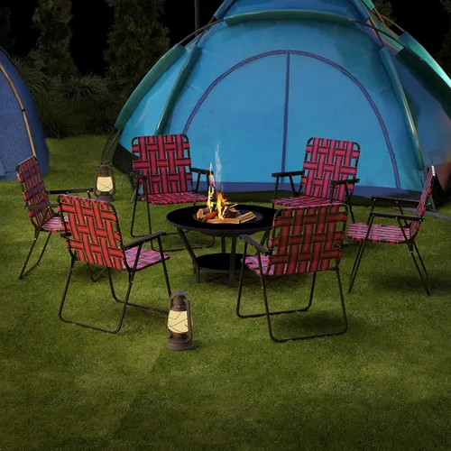 Miniatura 6 de Giantex Juego de 6 sillas de playa, sillas plegables para patio para adultos, sillas de cincha al aire libre con marco de acero, sillas de camping