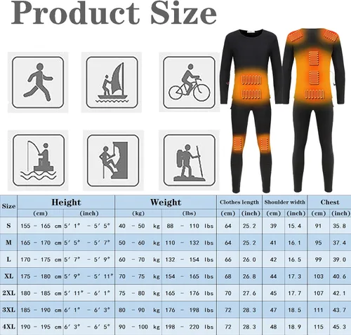 Miniatura 5 de Conjunto de ropa interior térmica con calefacción, ropa interior con calefacción USB para hombre, capa base de 9 zonas calentadas