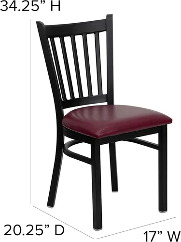 Miniatura 2 de BizChair Silla de restaurante de metal con respaldo vertical negro - Asiento de vinilo burdeos