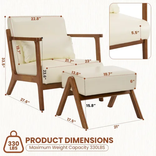 Miniatura 3 de MOJAY Silla Decorativa Moderna con Otomano, Sillón de Salón Tapizado en Cuero Sintético para Dormitorio, Balcón, Recepción