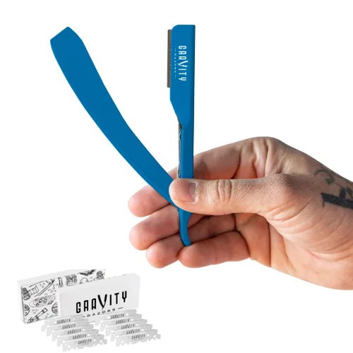 Miniatura 20 de Kit de navaja de afeitar recta profesional GRAVITY RAZORS – Ultra Exposición, incluye 10 cuchillas premium, 2 mm expuestas, blanco