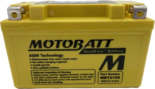 MotoBatt MBTZ10S (12 V 8.6 Amp) 165CCA activada de fábrica QuadFlex AGM batería sustituye a YTX7A-BS, YTZ10S, ETZ10S, PC310