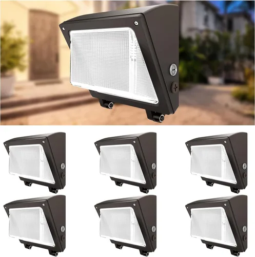 JTT Paquete de 6 luces LED de pared de 75 W/60 W/45 W, del anochecer al amanecer con fotocélula, 6000/5000/4000 K luz diurna IP65 iluminación de