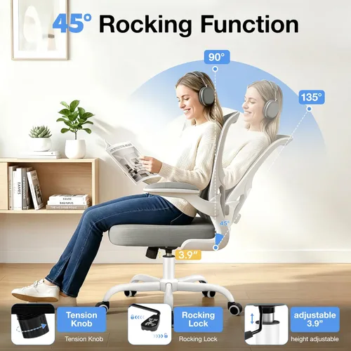 Miniatura 9 de ALLGOD Silla de oficina ergonómica, silla de escritorio ergonómica de malla transpirable con soporte lumbar ajustable, reposabrazos abatibles