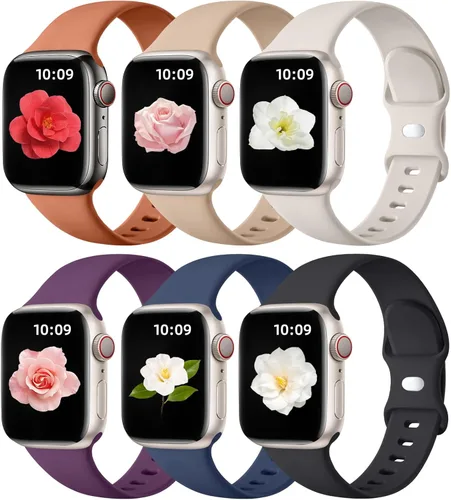 Miniatura 10 de Maledan Paquete de 6 correas compatibles con Apple Watch de 38mm 40mm 41mm 42mm 44mm 45mm 46mm 49mm, mujeres y hombres, correa deportiva de silicona
